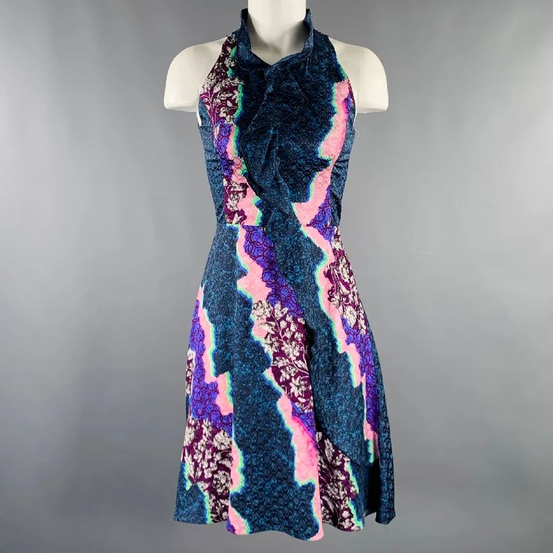 PETER PILOTTO Size 2 Blue Multi Color Floral Halter Dress Comfortable floral dresses for everyday wear