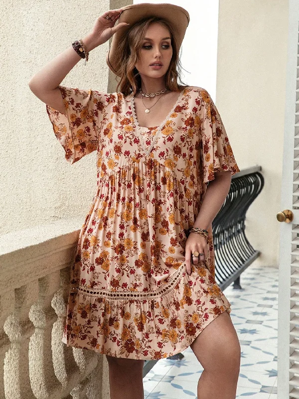 Plus Size Floral Crochet Summer Dress A-line floral dresses