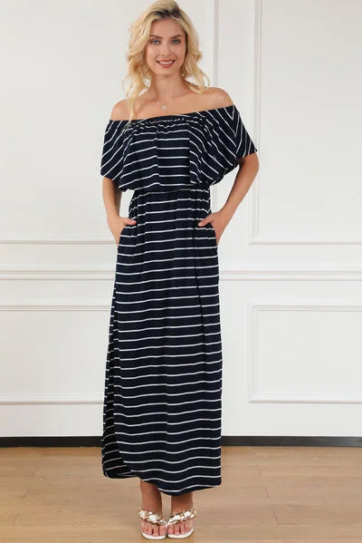 Striped Off-Shoulder Slit Dress Plus size unclassified dresses