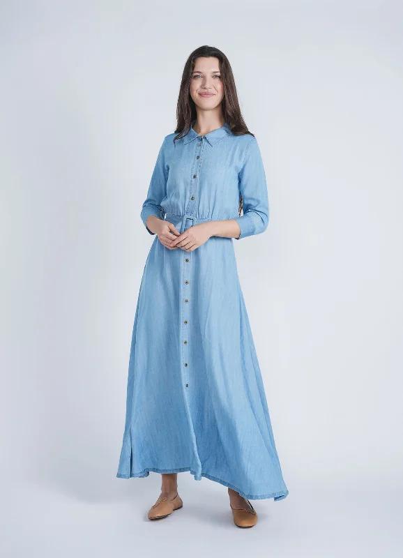 DENIM COLLAR DRESS Fitted Denim Skirt