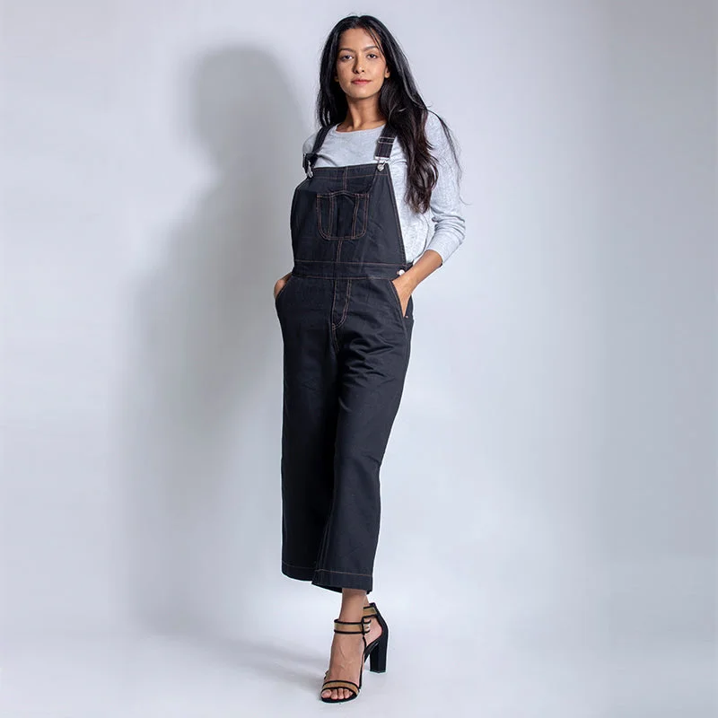 Denim Dungarees with Slip Pockets Relaxed Fit Denim