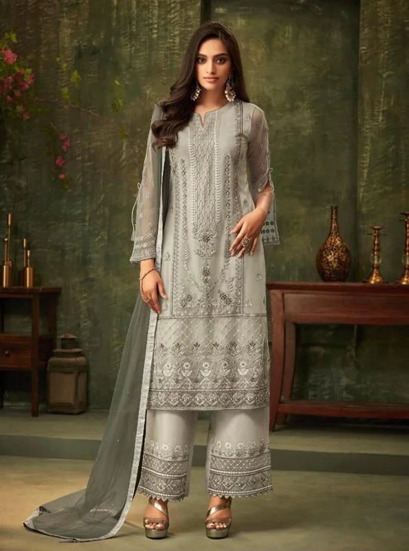 Gorgeous Gray Straight Kurti with Pallazo Pants - ZE2006