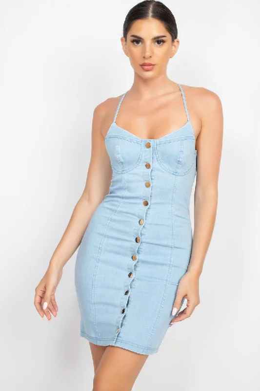 Front Button Cami Denim Dress Denim Skirt Style