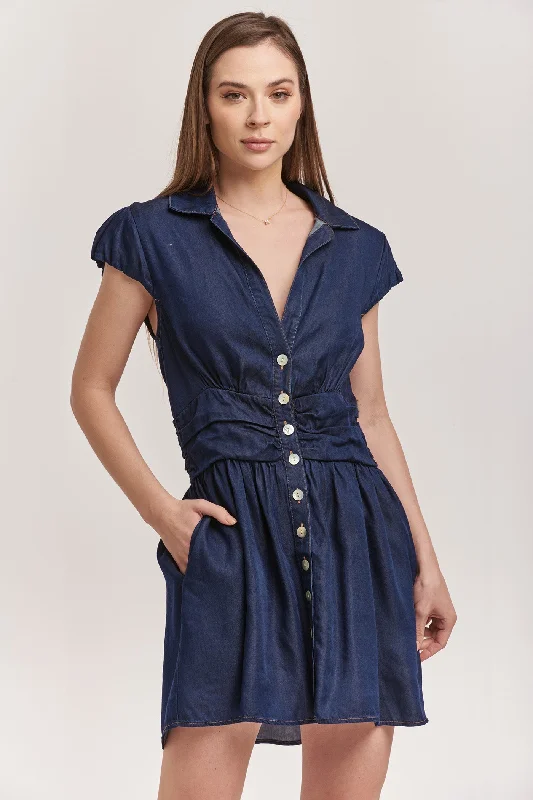 SAWYER BUTTON DOWN DRESS DARK DENIM TENCEL Stylish Denim Skirt