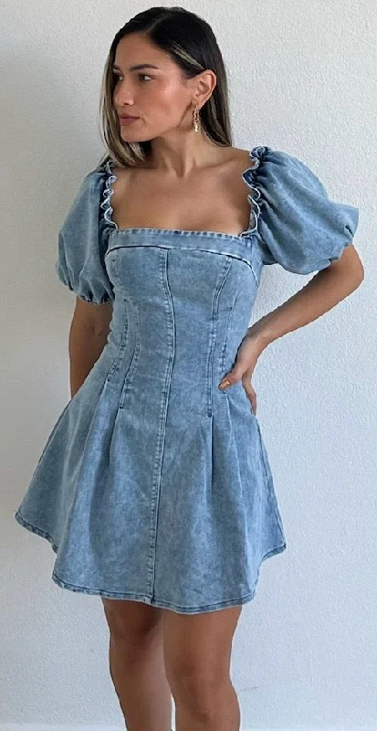 That Sweet Girl Denim Fit & Flare Dress Embroidered Denim Skirt