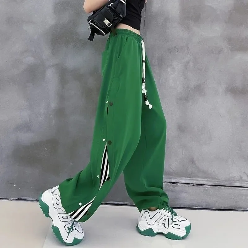 Fashion Harajuku Loose Wide Leg Pants Women High Waist Elastic Streetwear Sweatpants Summer Vintage Lace Up BF Straight Trousers