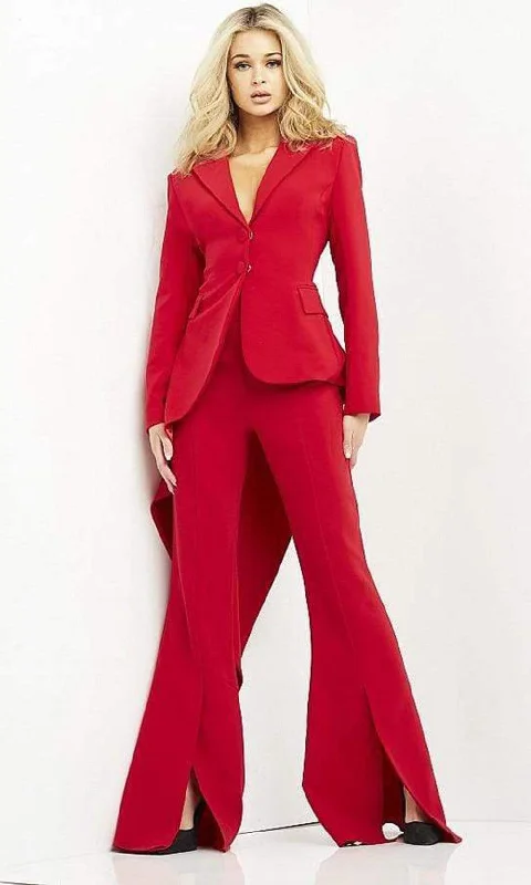 Jovani 07209SC - V-Neck Asymmetric Hem Pantsuit