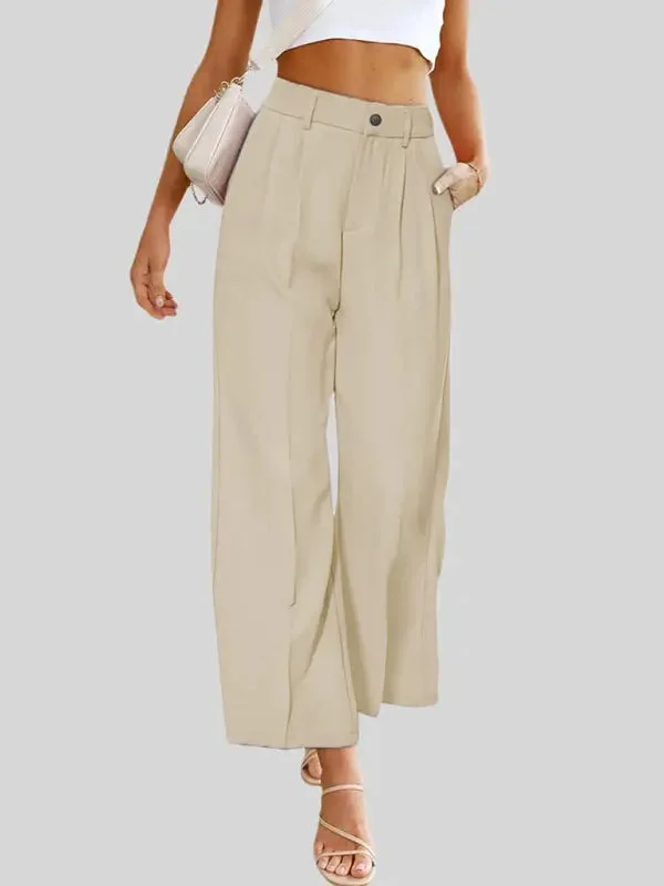 Blue Zone Planet |  Wide Leg Dress Pants High Waist Button Down Trousers With Pockets