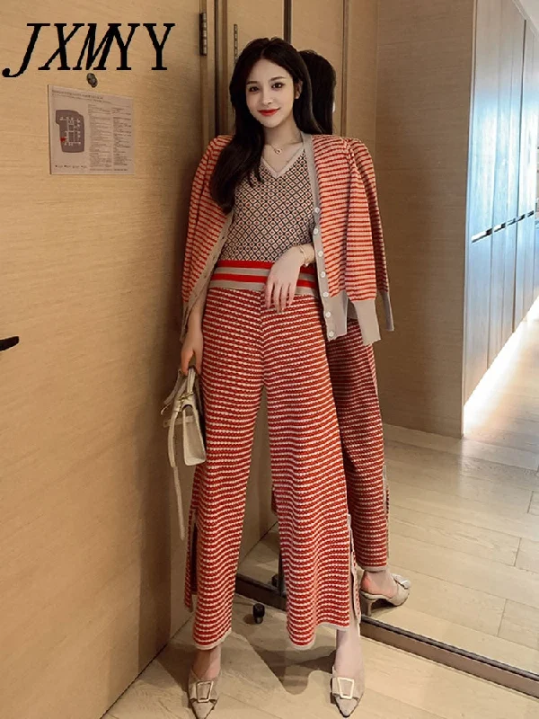 Autumn and Winter Casual Three-piece Suit Loose Outside Wearing A Casual Style Sweater Two-piece Suit Single Breasted Long Sleeve Sweater Dress