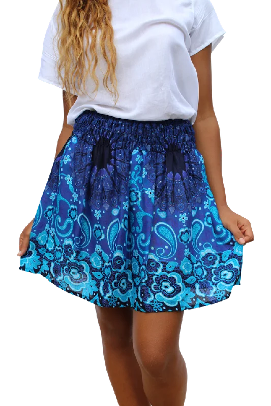 Blue Mandala Short Skirt Vintage Denim Skirt