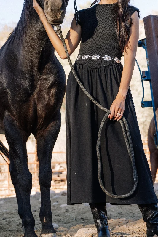 Carrie Cap Sleeve Sweater Dress in Black Midi Sweater Dress