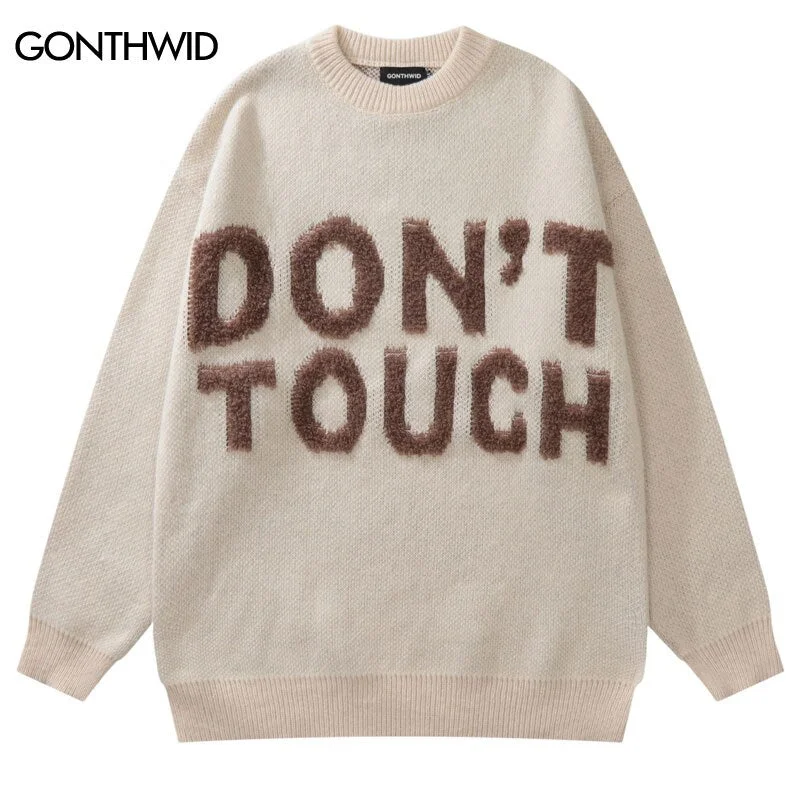 Harajuku Sweater Streetwear Hip Hop Knitted Letter Pullover Jumpers Sweaters 2023 Men Women Autumn Casual Sweater Couple Comfortable Sweater Dress