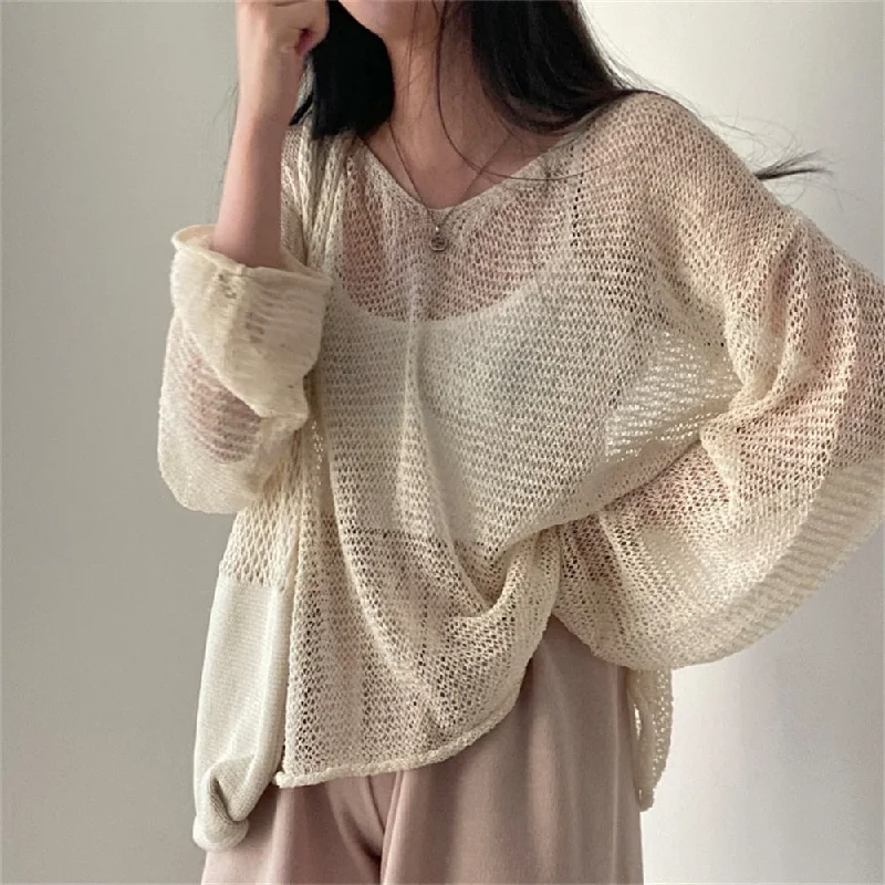 Lazy Style Full Sleeves Solid Jumpers Tops Hollow Out Sexy Women Casual Streetwear Chic Femme Sweaters Y2K Pullovers Classic Knit Sweater