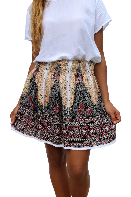 White Peacock Short Skirt Printed Denim Skirt