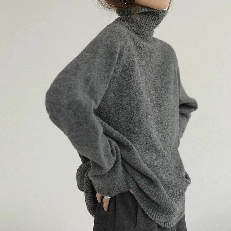 Winter Turtleneck Sweater Women Oversized Knitted Sweaters Casual Loose Pullover Ladies Korean Style Solid Jumper Knitwear Pull Fitted Knit Sweater