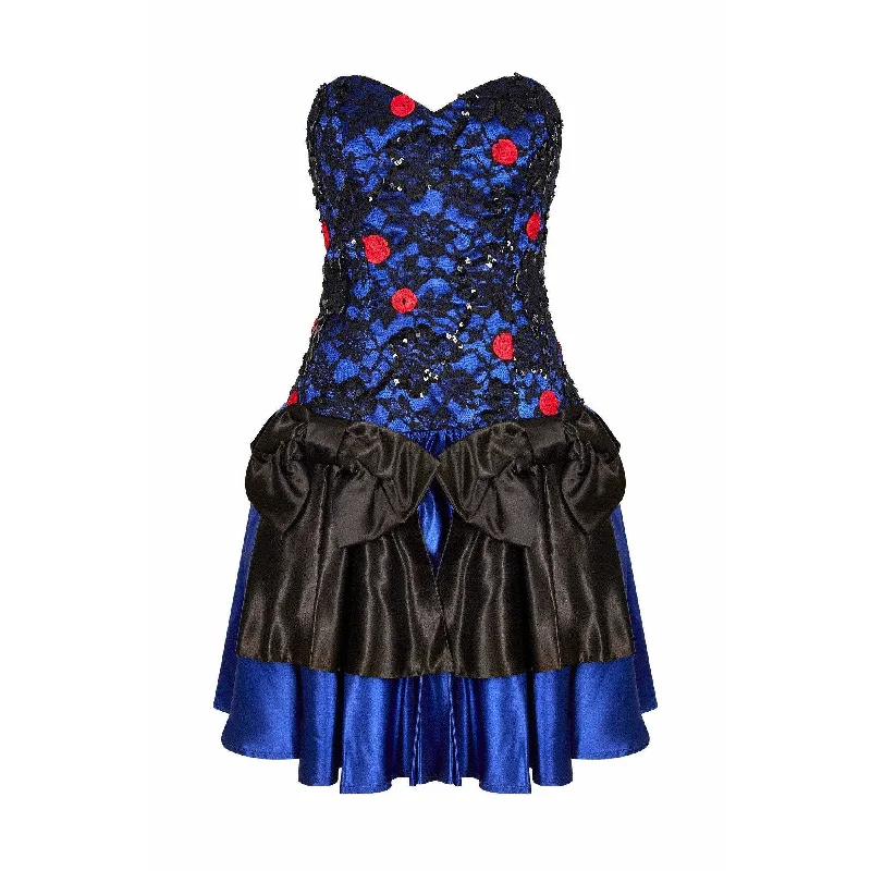 1980s Roots Blue Lace Bow Detail Cocktail Dress with Structured Bodice Lace Maxi Dress