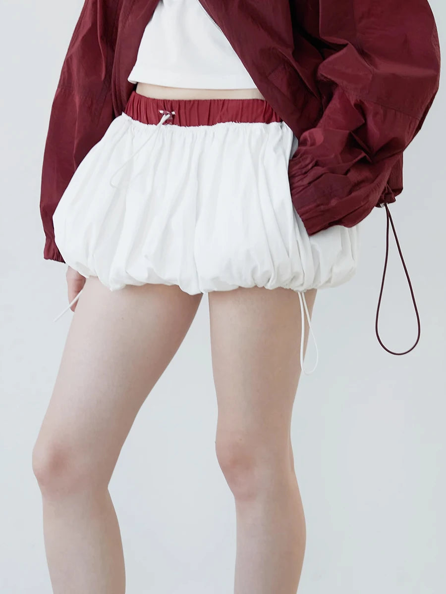 Drawstring Bubble Mini Skirt Casual Skater Skirt