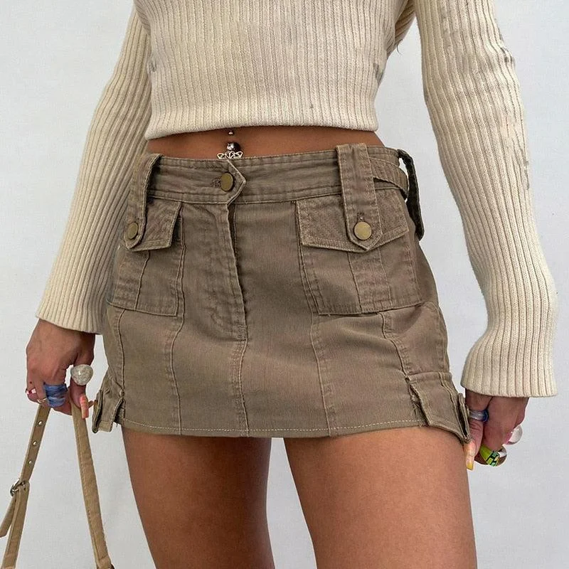 Fairy Grunge Cargo Mini Skirt Pleated Denim Skirt