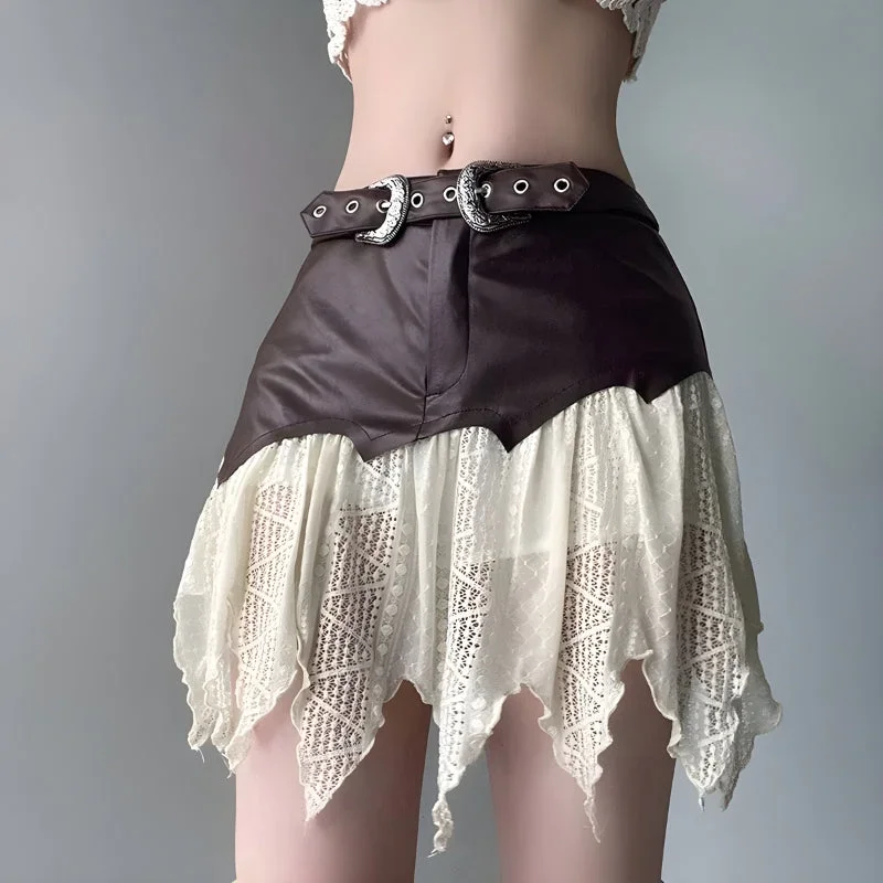 Fairy Grunge Patchwork Lace Mini Skirt Boho Mini Skirt