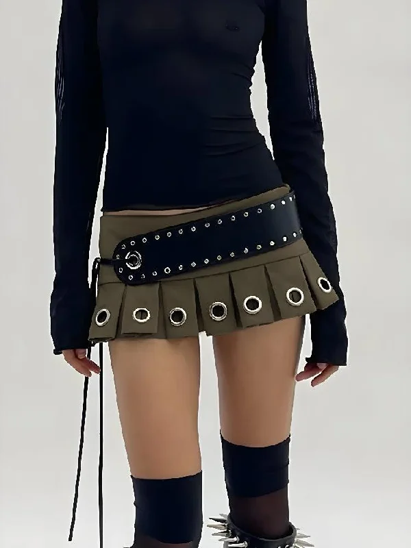 Grunge Belted Extra Mini Skirt Lace Mini Skirt