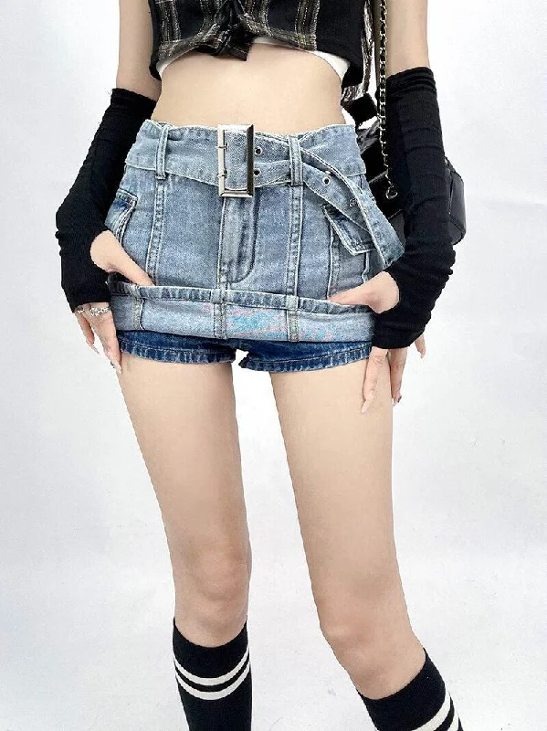 Grunge Cargo Jean Mini Skort Pleated Mini Skirt