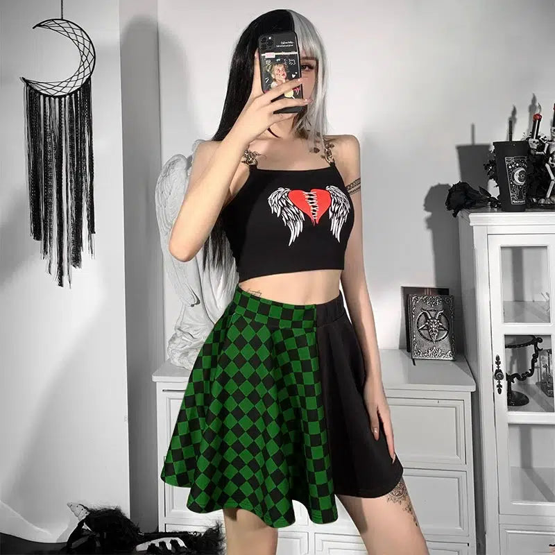 Grunge Checked A-Line Mini Skirt Black Mini Skirt