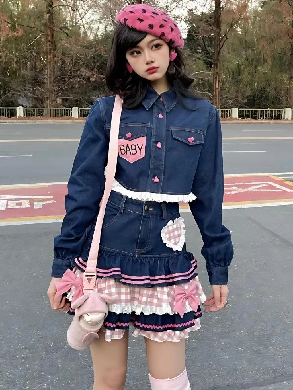 Kawaii Layered Denim Mini Skirt Mini Skirt Party