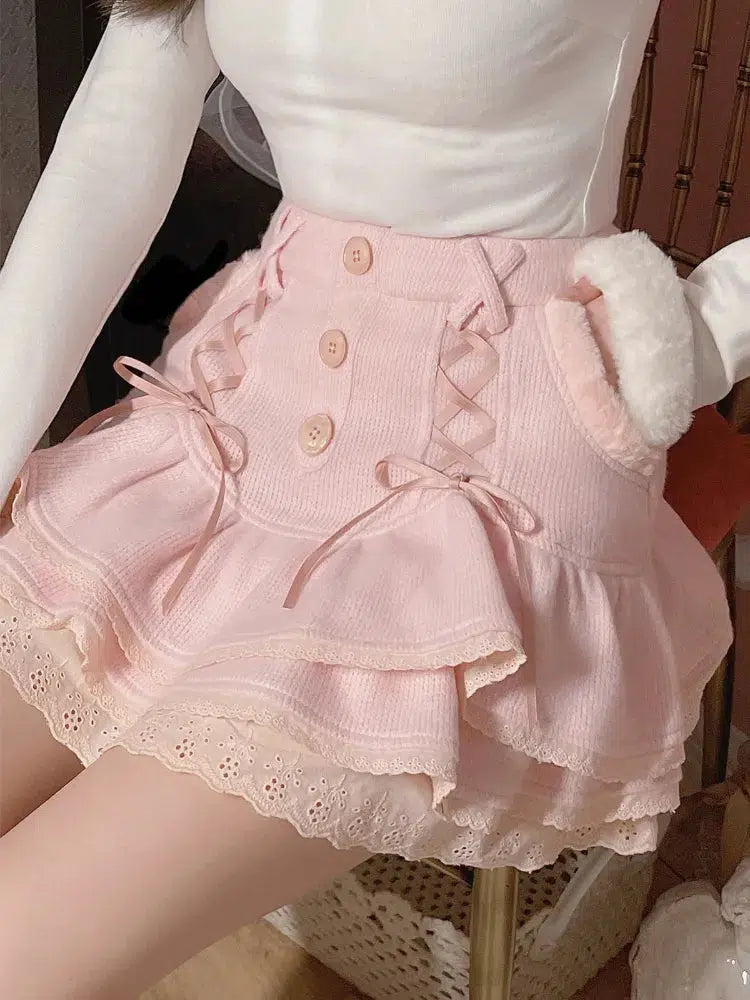 Kawaii Ruffled Layered Lace Mini Skirt Mini Skirt with Lace