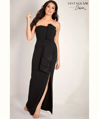 Black Bandeau Maxi Dress Front Slit Skirt