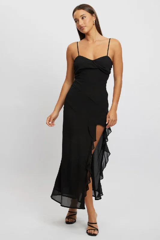 Black Bodycon Dress Maxi Ruffle Slit Chiffon Tartan Maxi Skirt