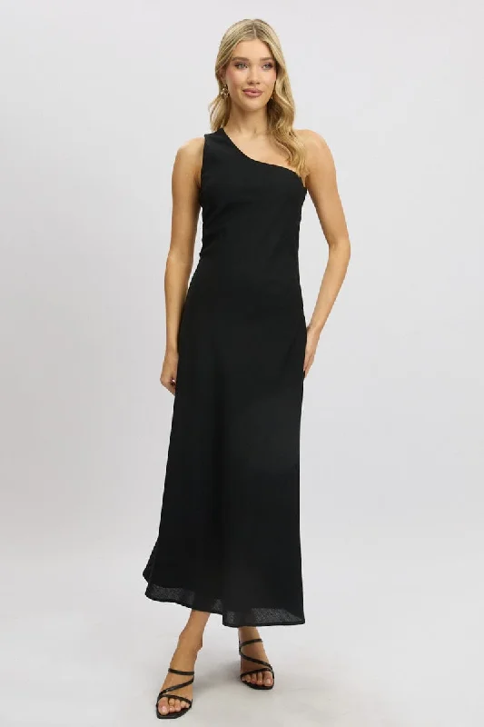 Black One Shoulder Maxi Dress Casual Long Skirt