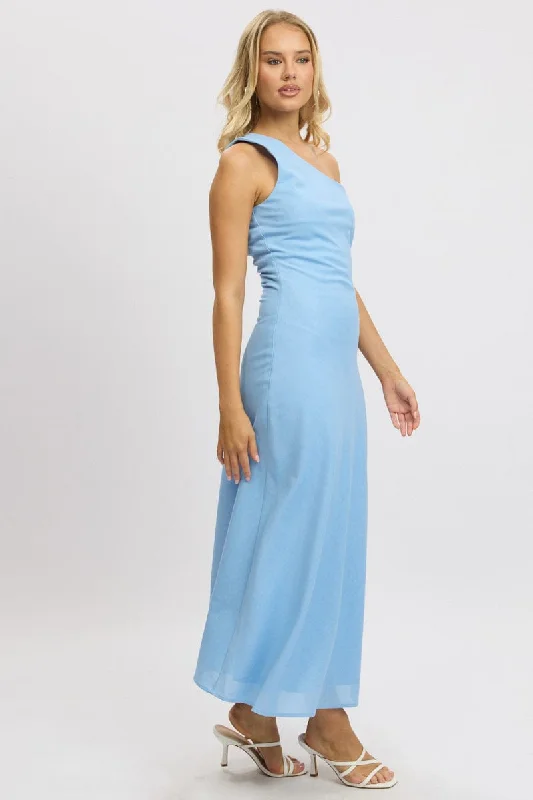 Blue One Shoulder Maxi Dress Comfortable Maxi Skirt