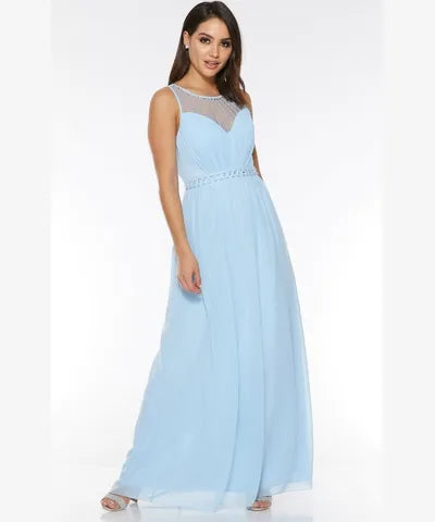 Chiffon Embellished High Neck Maxi Dress Elegant Long Skirt