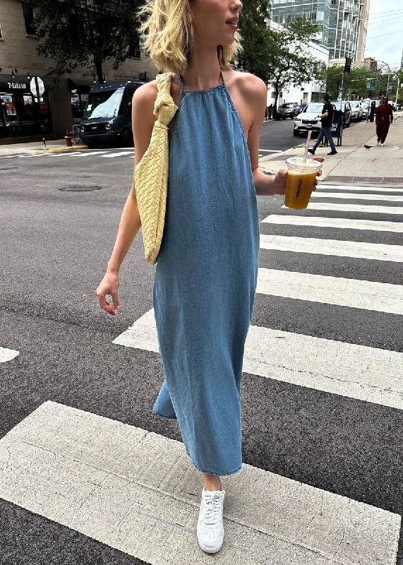 Christine Washed Denim Maxi Dress - Denim Cotton Maxi Skirt