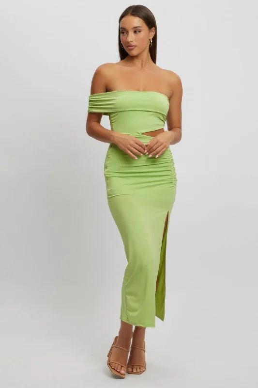 Green Bodycon Dress One Shoulder Maxi Long Boho Skirt