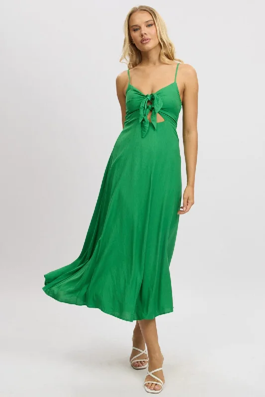 Green Maxi Dress Tie Detail Strappy A-line Maxi Skirt