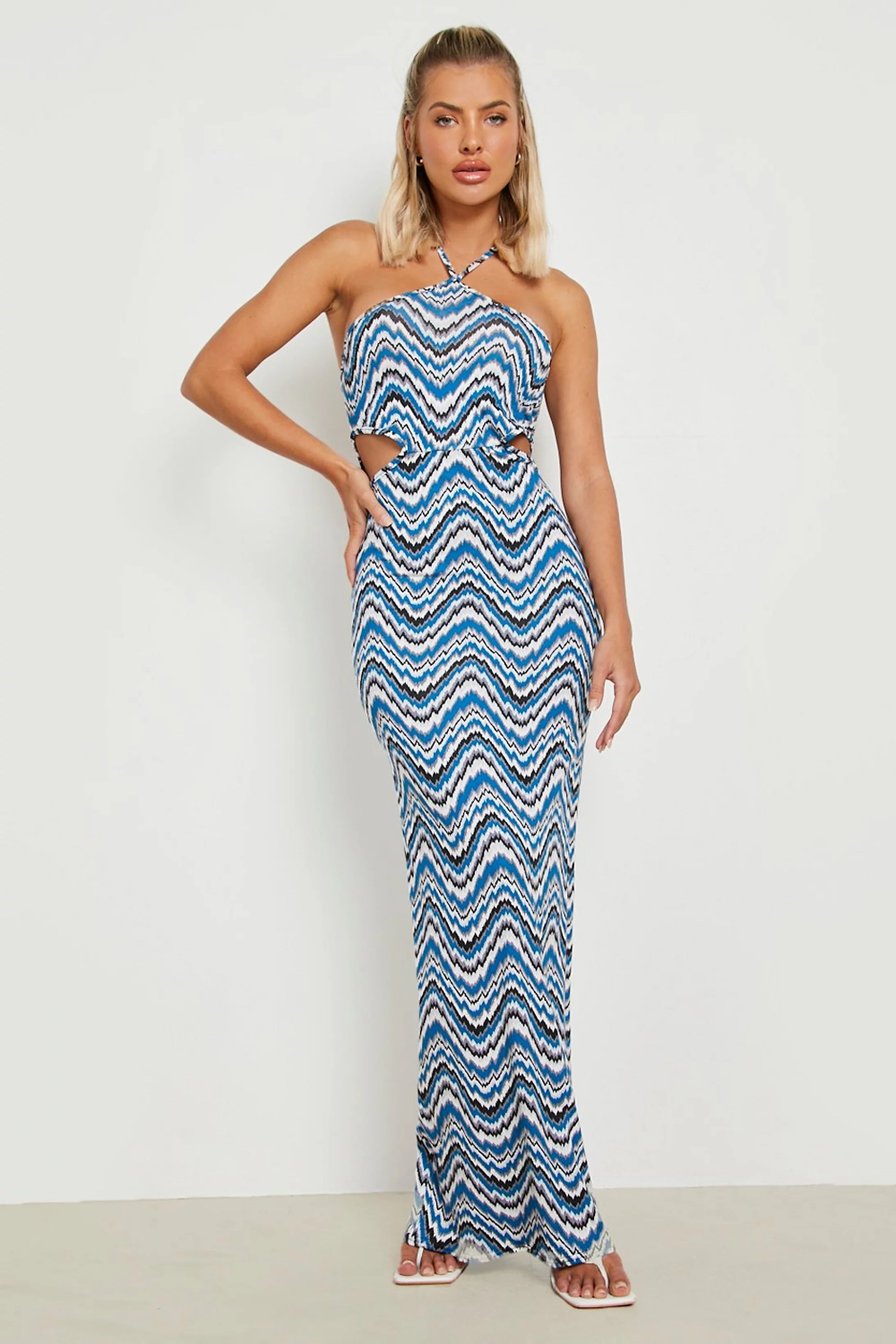 Striped Open Back Strappy Maxi Dress Flowing Maxi Skirt