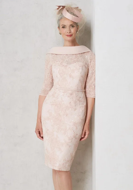 John Charles Lace Overlay Midi Dress, Blush Bright Midi Skirt