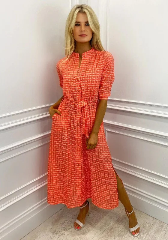 Kate & Pippa Capri Geometric Dot Print Midi Dress, Orange Formal Midi Skirt