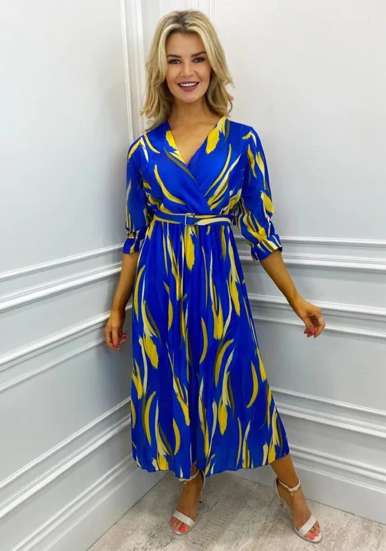 Kate & Pippa Positano Print Midi Dress, Blue & Yellow Midi Skirt Fashion