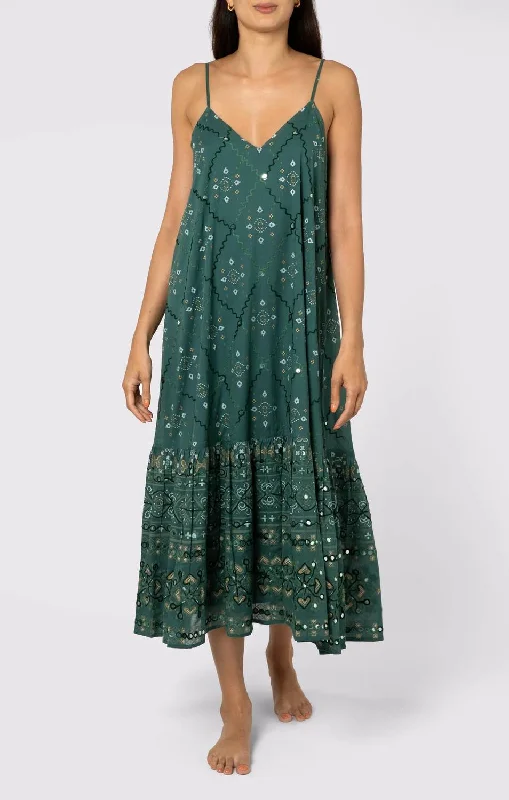 Mosaic Print V Neck Midi Dress in Bottle Green Button Midi Skirt