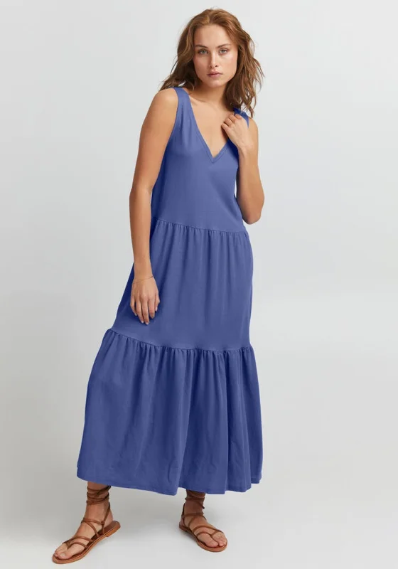 Pulz Amelia Sleeveless Tiered Midi Dress, Strong Blue Cozy Midi Skirt