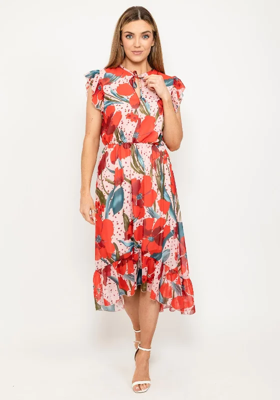 Seventy1 Poppy Floral Midi Dress, Red Multi Trendy Midi Skirt