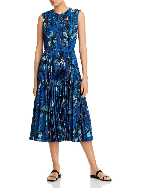 Womens Pleated Mid Calf Midi Dress Midi Skirt Print