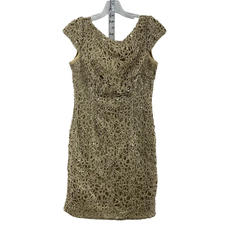 Adrianna Papell Women's Sequin Mesh Gold Sheath Dress Size 4 - Preowned High Neck Sequin