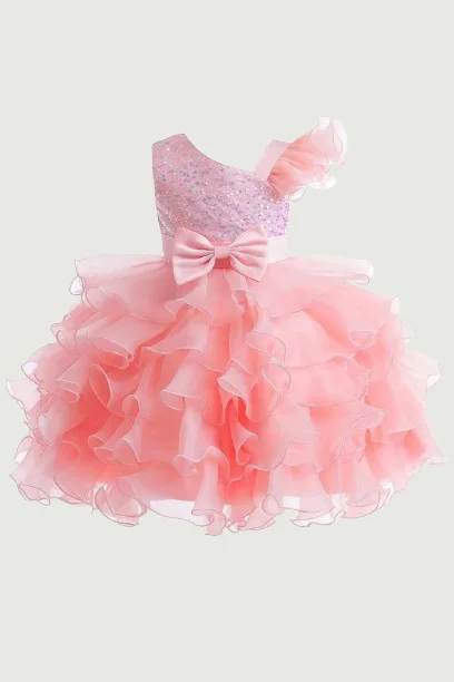 Elegant Teenager Princess Dress Bow Birthday Girl's Bridesmaid Dresses Sequin Costume Plus Size Sequin