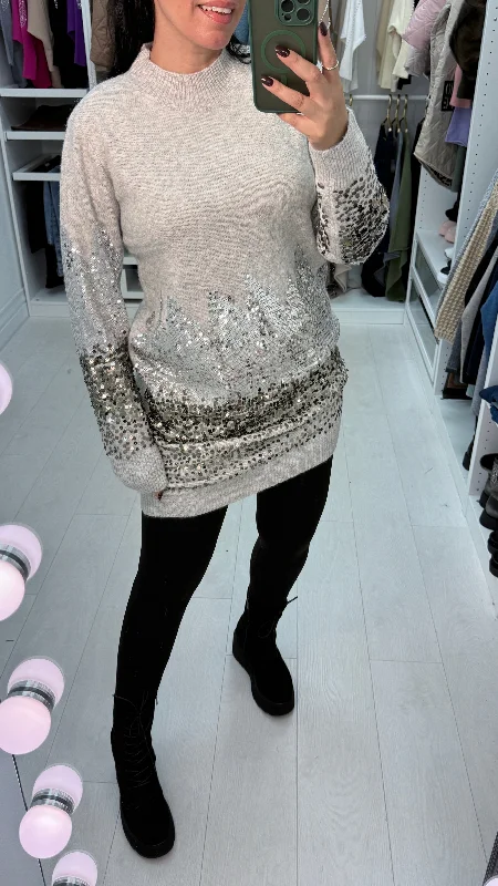 Margaret Sequin Detail Knitted Jumper Dress Colorful Sequin Dress