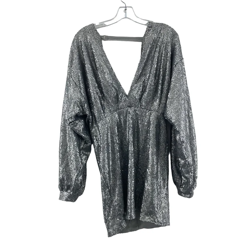 Nasty Gal Silver Sequin Glam Womens Blouson Dress Size 8 Polyester Preowned Sequin Dress Chic