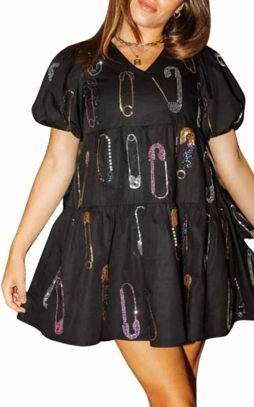 Sequin Safety Pin Dress in Black/Multi Floor-length Sequin Dress