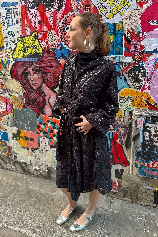 Stella Nova Black Lace Sequins Shirt Dress Beautiful Sequin Dress